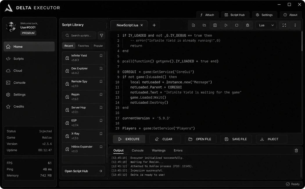 Delta Executor Dashboard UI